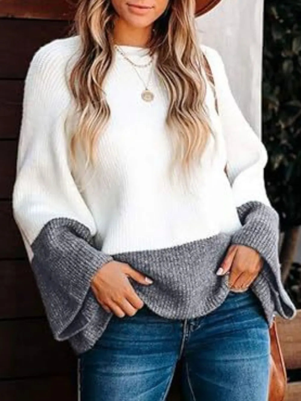 Colorblock top long-sleeve sweater for women -4