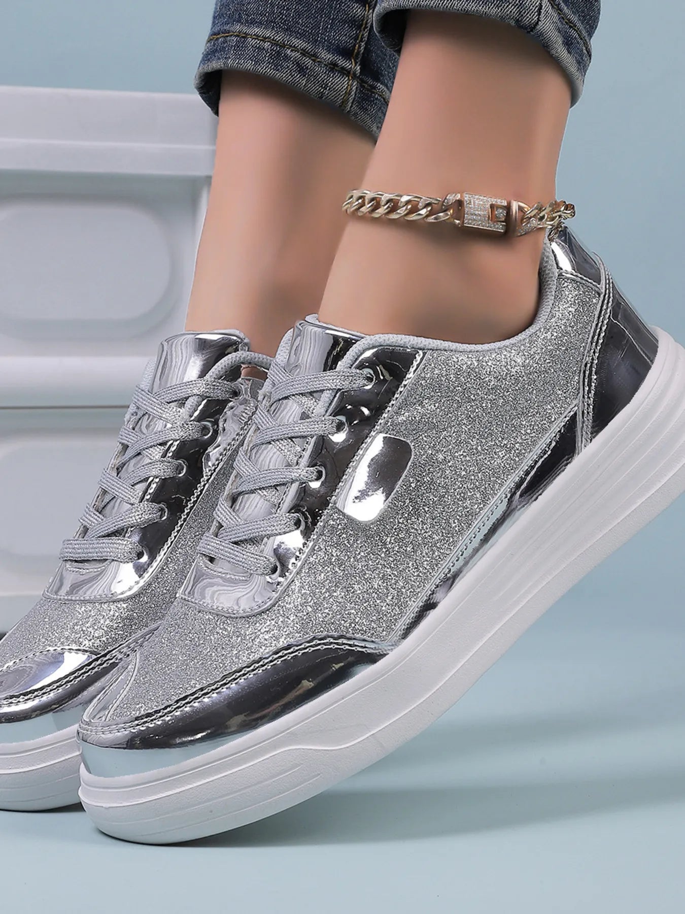 Walking platform casual shoes metallisees sneakers for women | Carine -5
