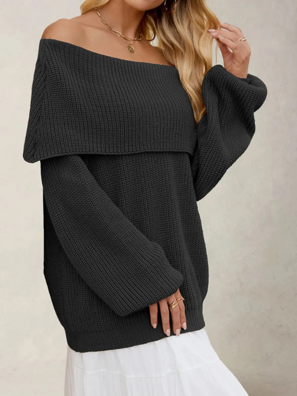 Knit shoulders off-shoulders oversized sweater for women | Caprice -8