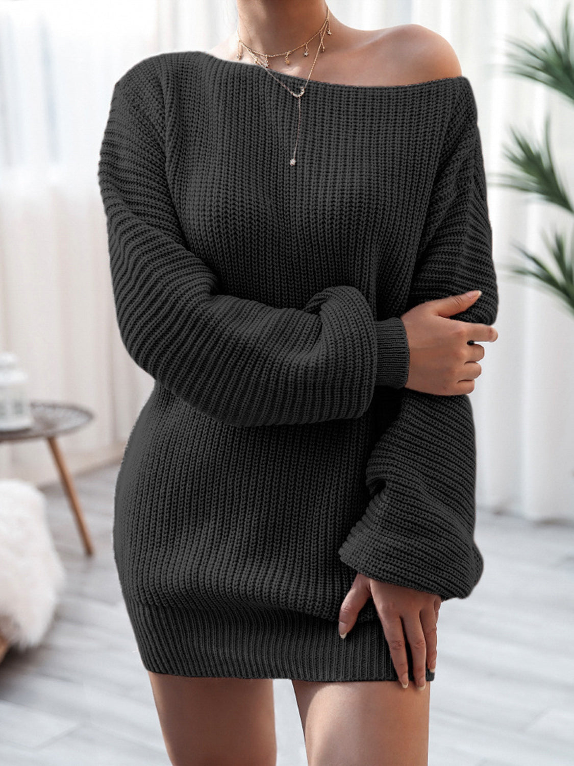 Dress shoulders off-shoulders knit long-sleeve sweater for women | Blandine -8