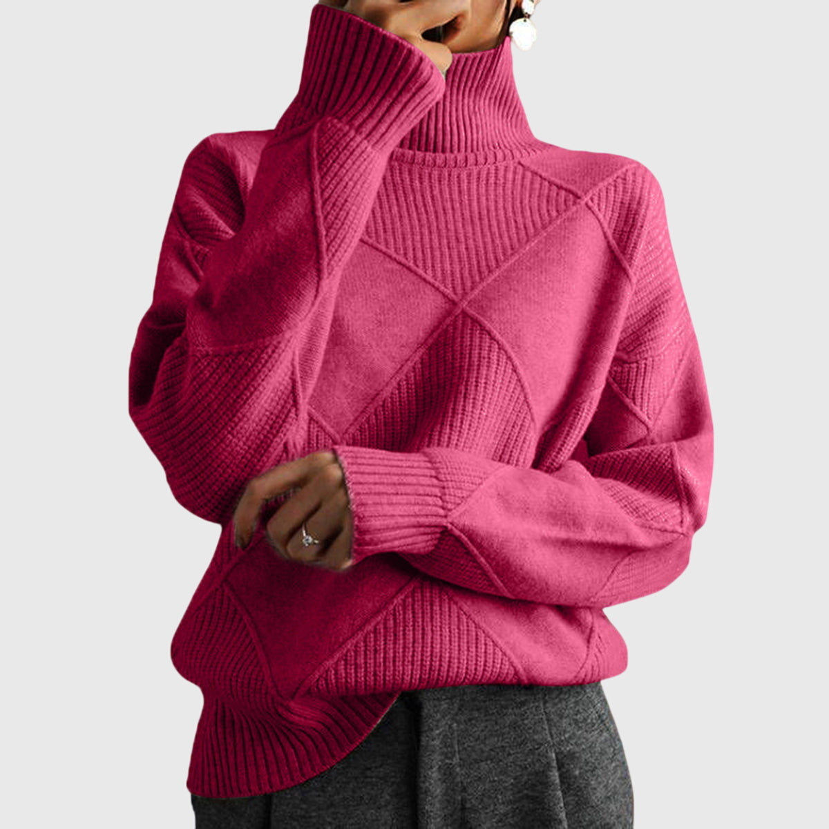 Geometric elegant sweater turtleneck for women | Seraphina -4