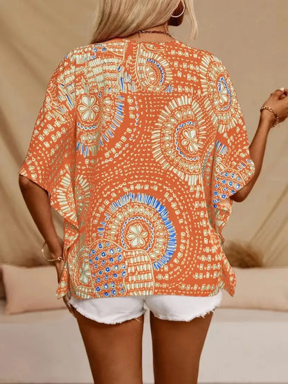 Boho print V-neck top for women -10