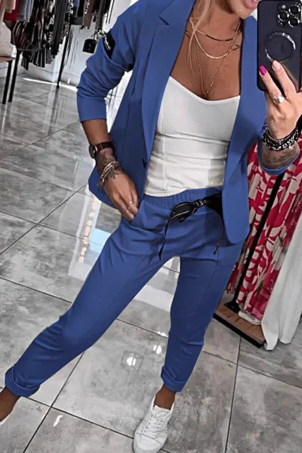Flowy blazer jogger chic set for women -17