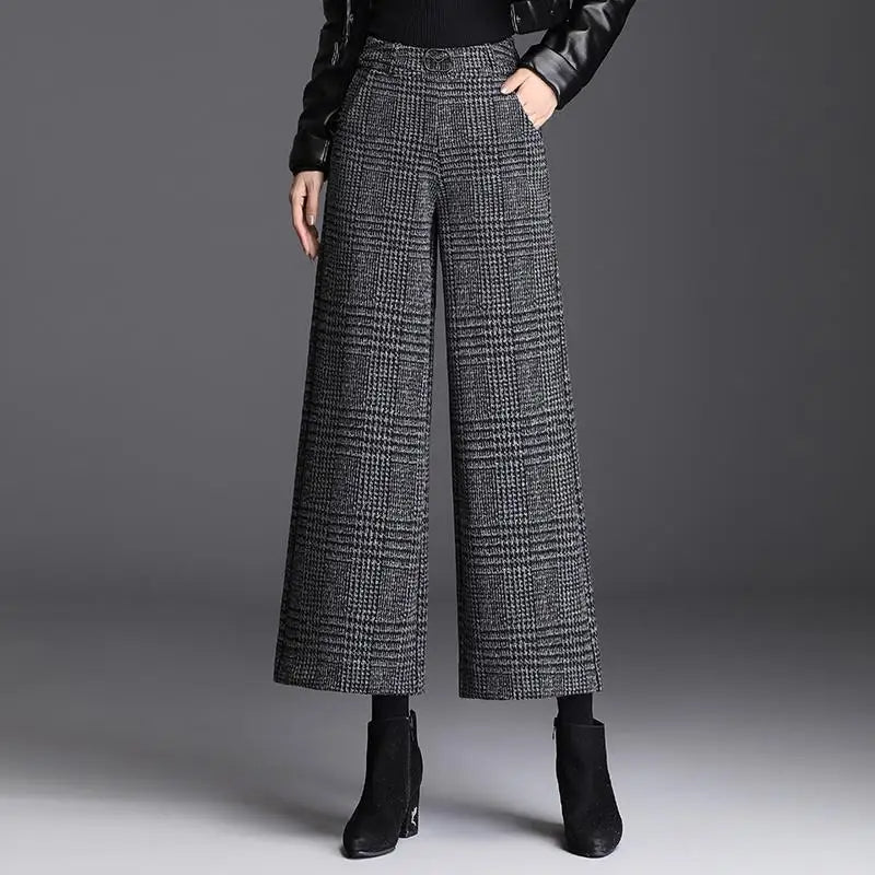 Plaid wide-leg belt accent trousers for women | Ashton -6