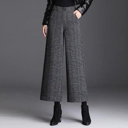 Plaid wide-leg belt accent trousers for women | Ashton -6