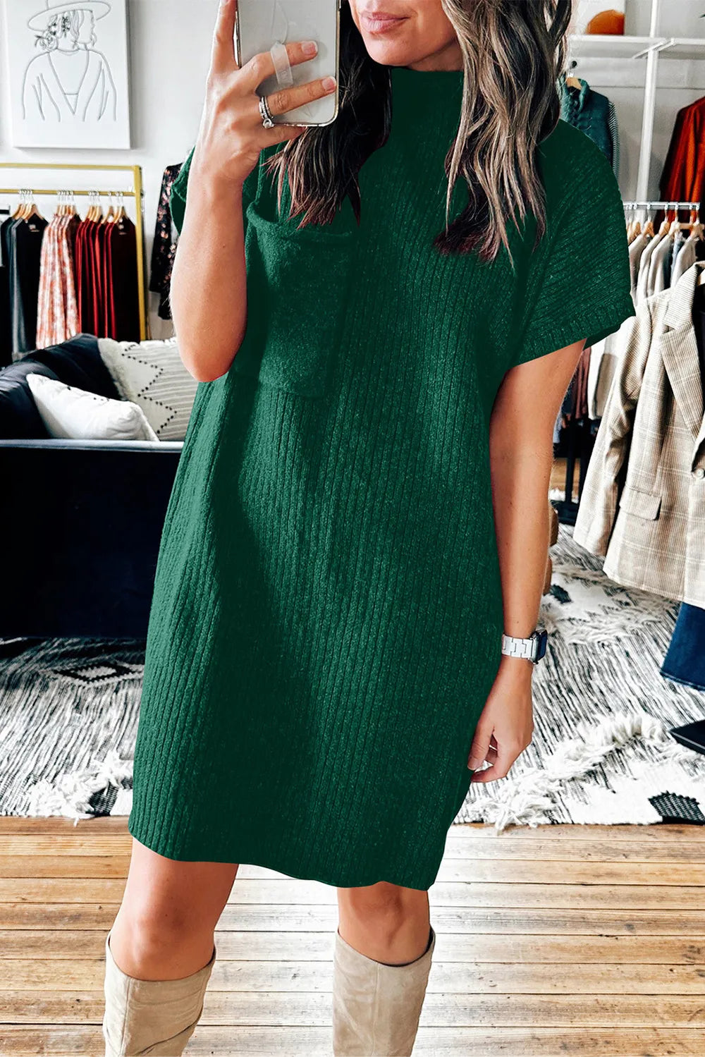 Knit sweater short sleeves dress for women | Amance -2