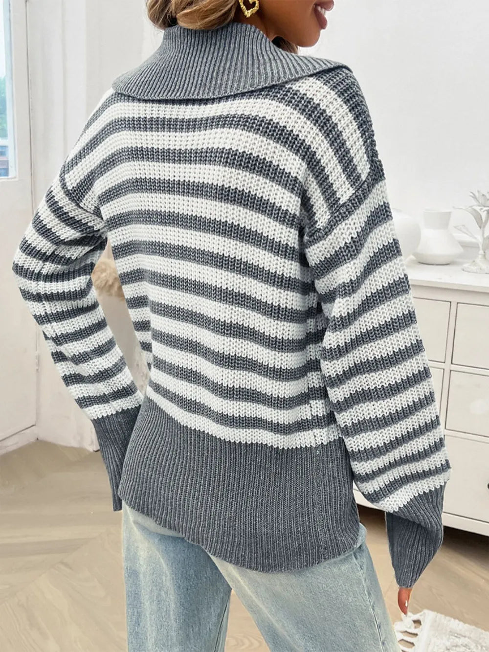 Knit long striped sweater for women | Albertine -8