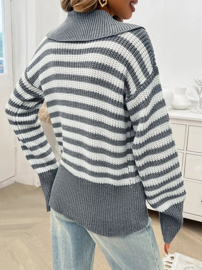 Knit long striped sweater for women | Albertine -8