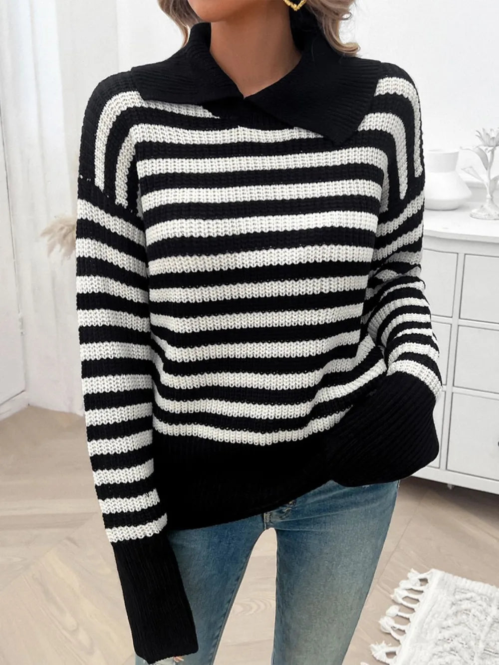 Knit long striped sweater for women | Albertine -4