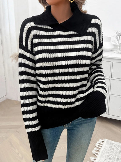 Knit long striped sweater for women | Albertine -4