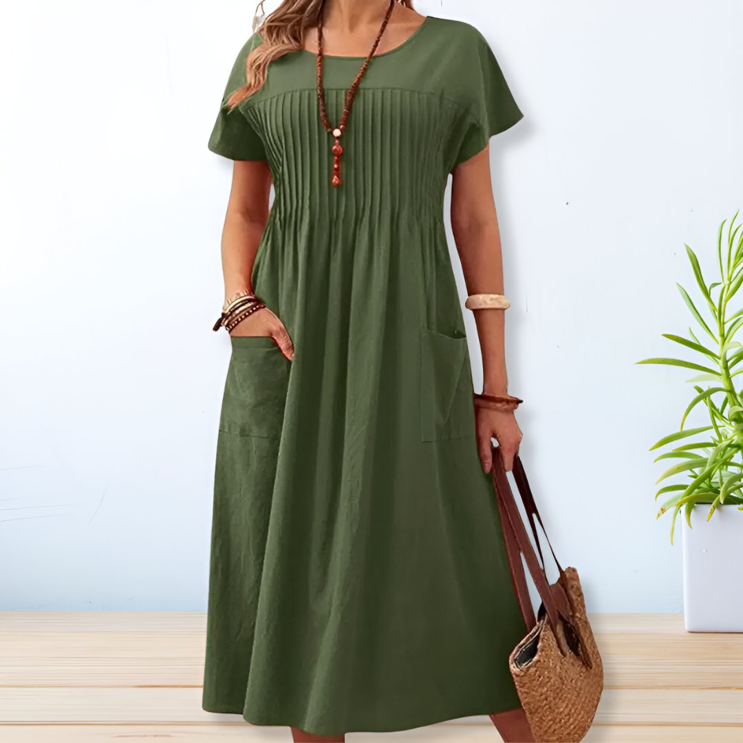 Pleated cotton linen dress for women | Naima -1