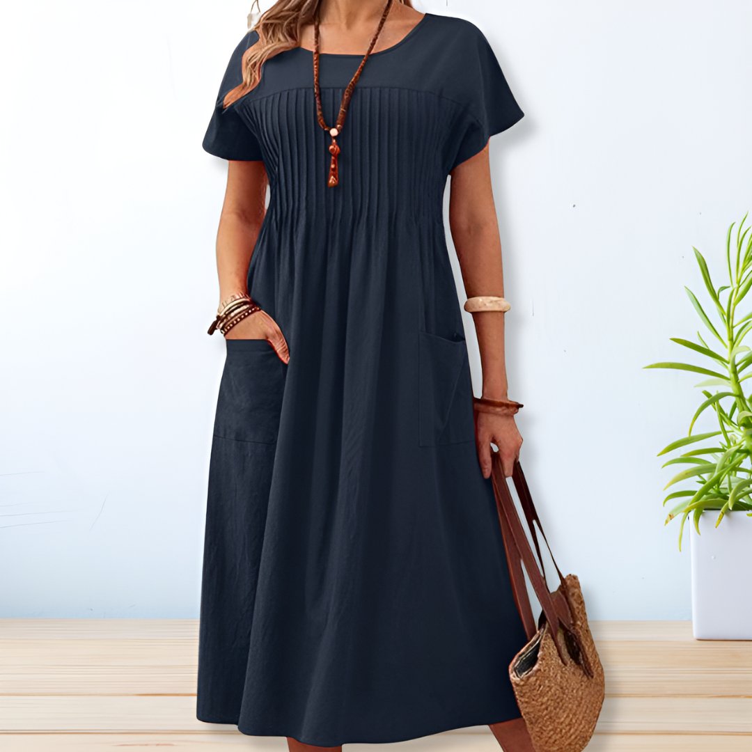 Pleated cotton linen dress for women | Naima -3