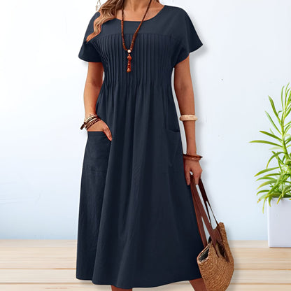 Pleated cotton linen dress for women | Naima -3