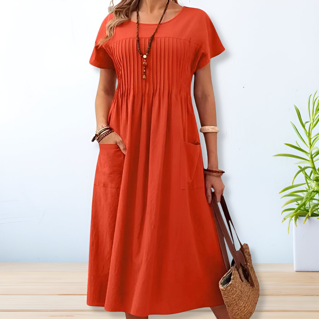 Pleated cotton linen dress for women | Naima -2