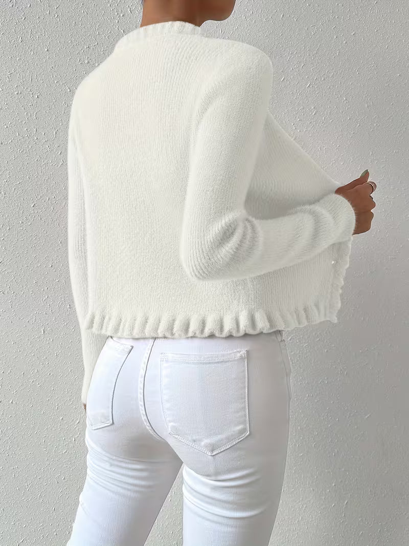 Elegant buttoned V-neck sweater for women | Eloria -2