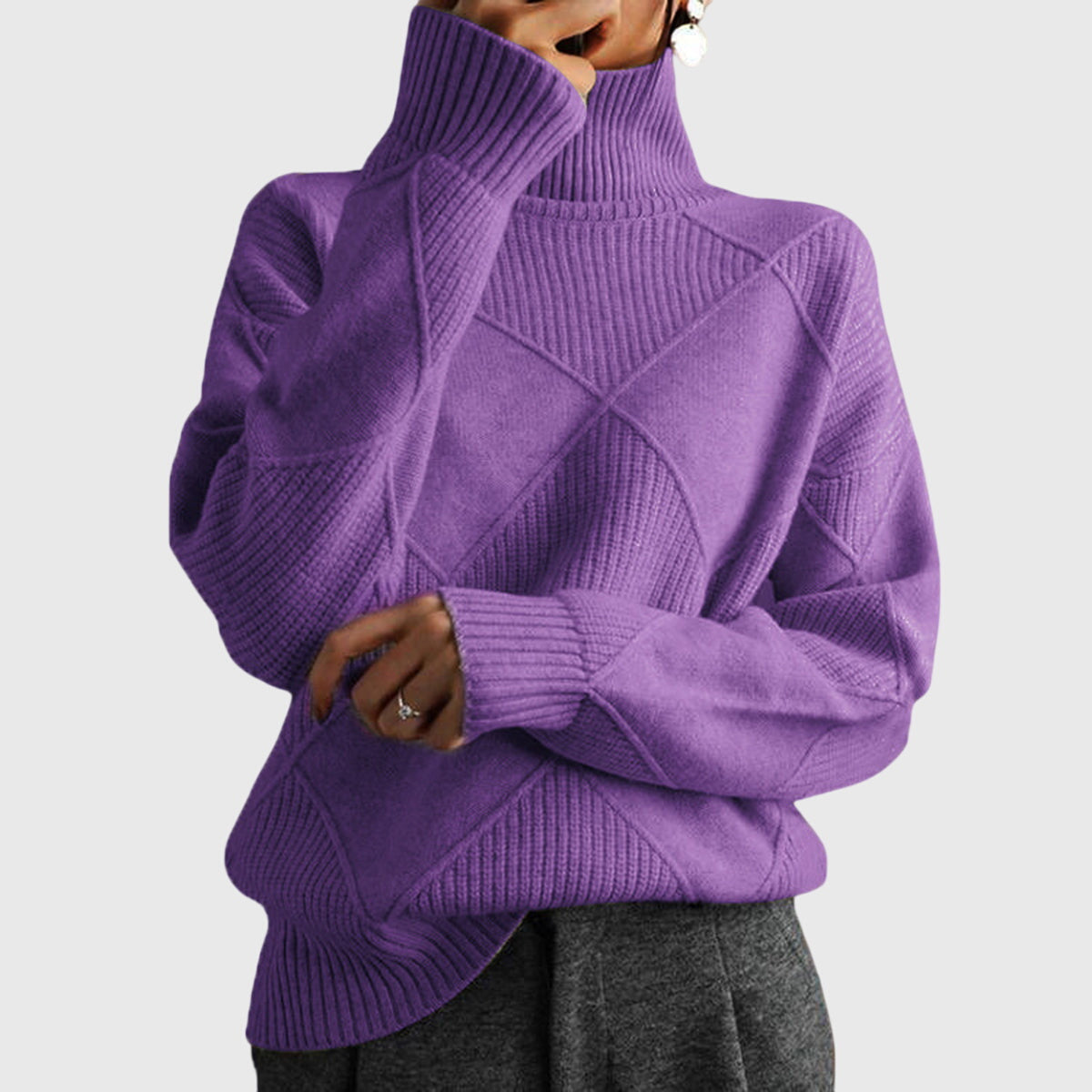 Geometric elegant sweater turtleneck for women | Seraphina -5