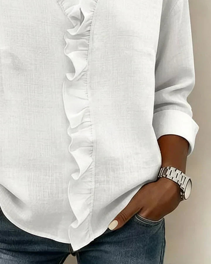 Ruffled V-neck long sleeves blouse for women | Elowen -7