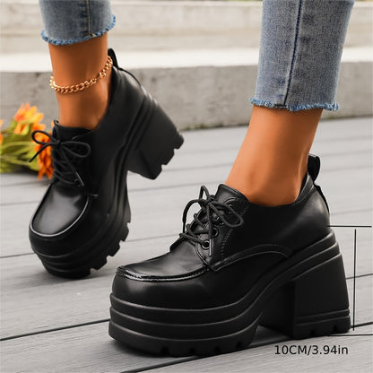 Chunky platform lace-up block heel oxfords for women | Selby -8
