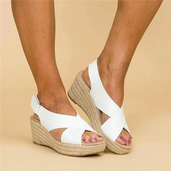 Comfort wedge espadrille cross straps sandals for women | Elara -3