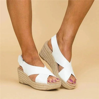 Comfort wedge espadrille cross straps sandals for women | Elara -3