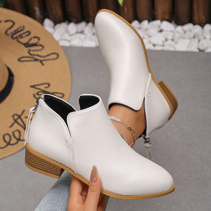 Ankle heel bas slip-on leather boots for women | Aurielle -9