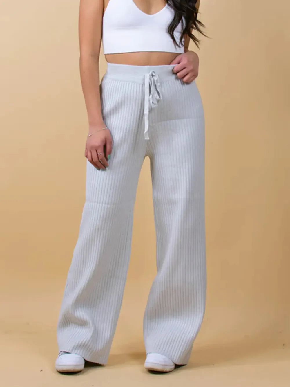 Leg casual high-waisted trousers for women | Wide -12