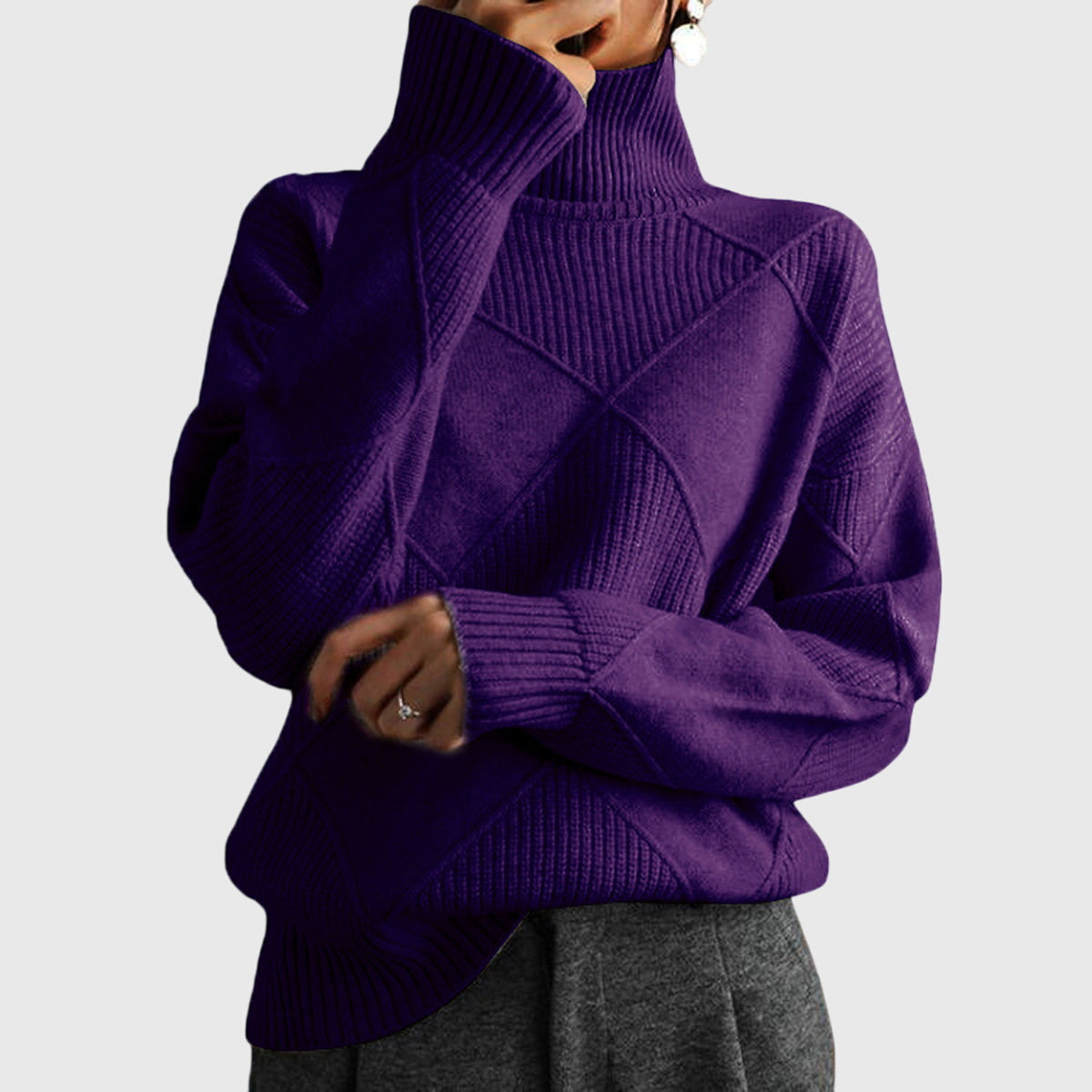 Geometric elegant sweater turtleneck for women | Seraphina -7