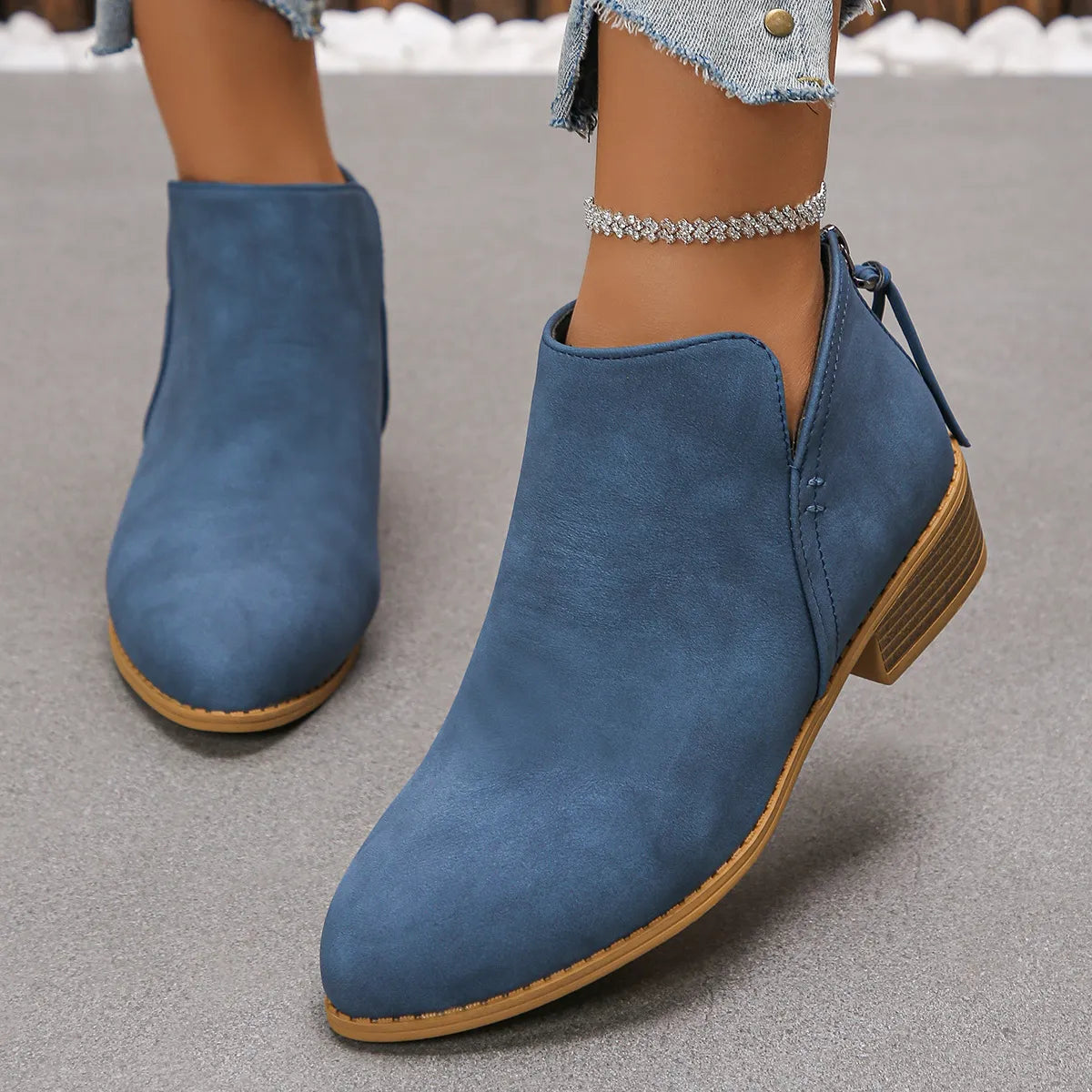 Ankle heel bas slip-on leather boots for women | Aurielle -7