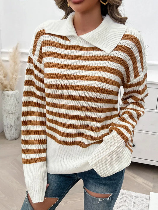 Knit long striped sweater for women | Albertine -1