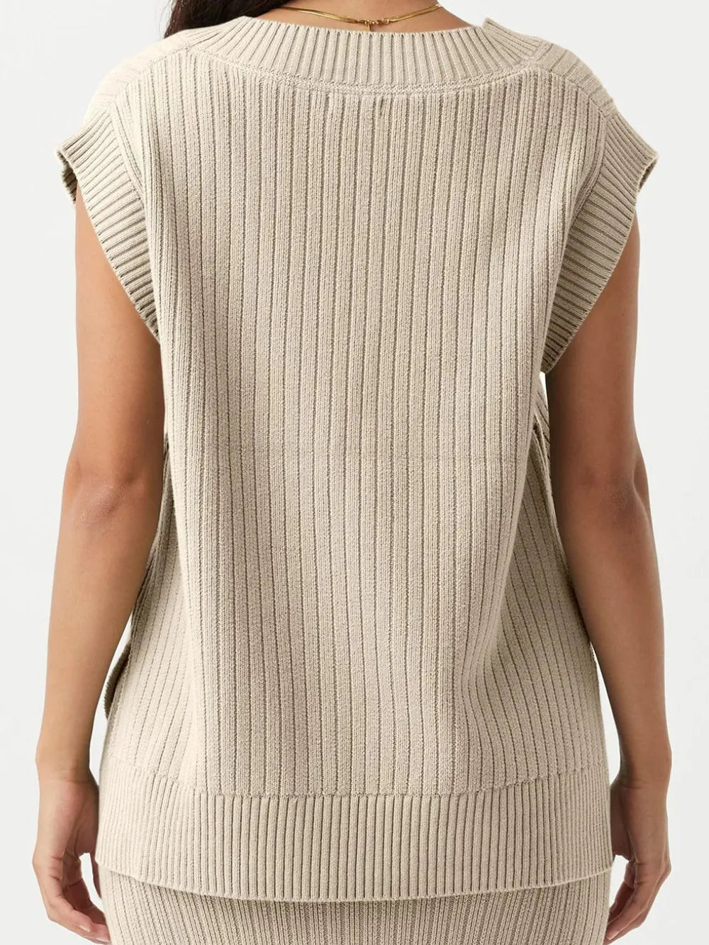 Knit ribbed sweater sleeveless V-neck top for women -9
