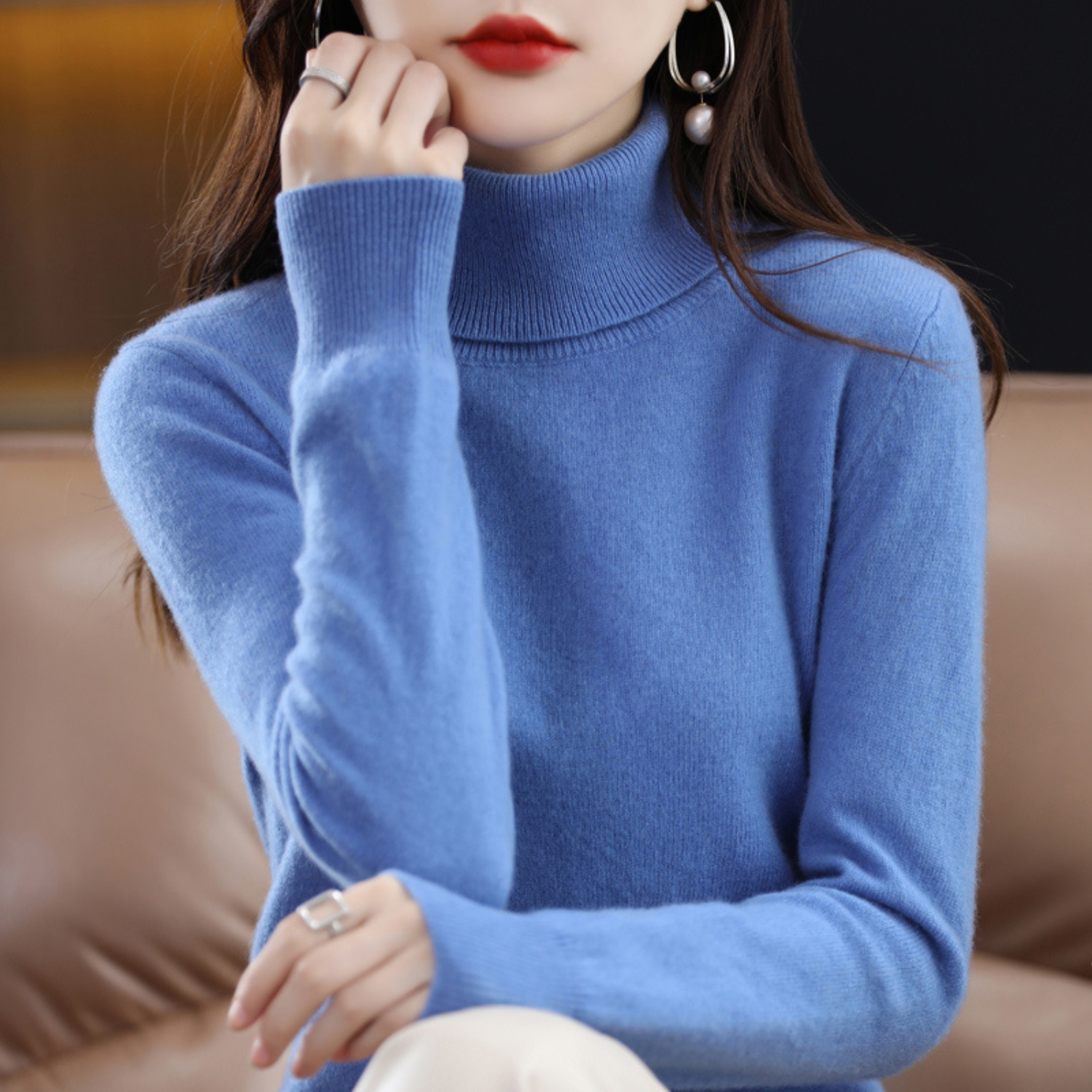 Soft knit sweater classic fit turtleneck for women | Elara -2