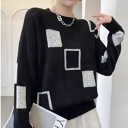 Openwork chic sweater for women | Patterns Geometric elegant -3