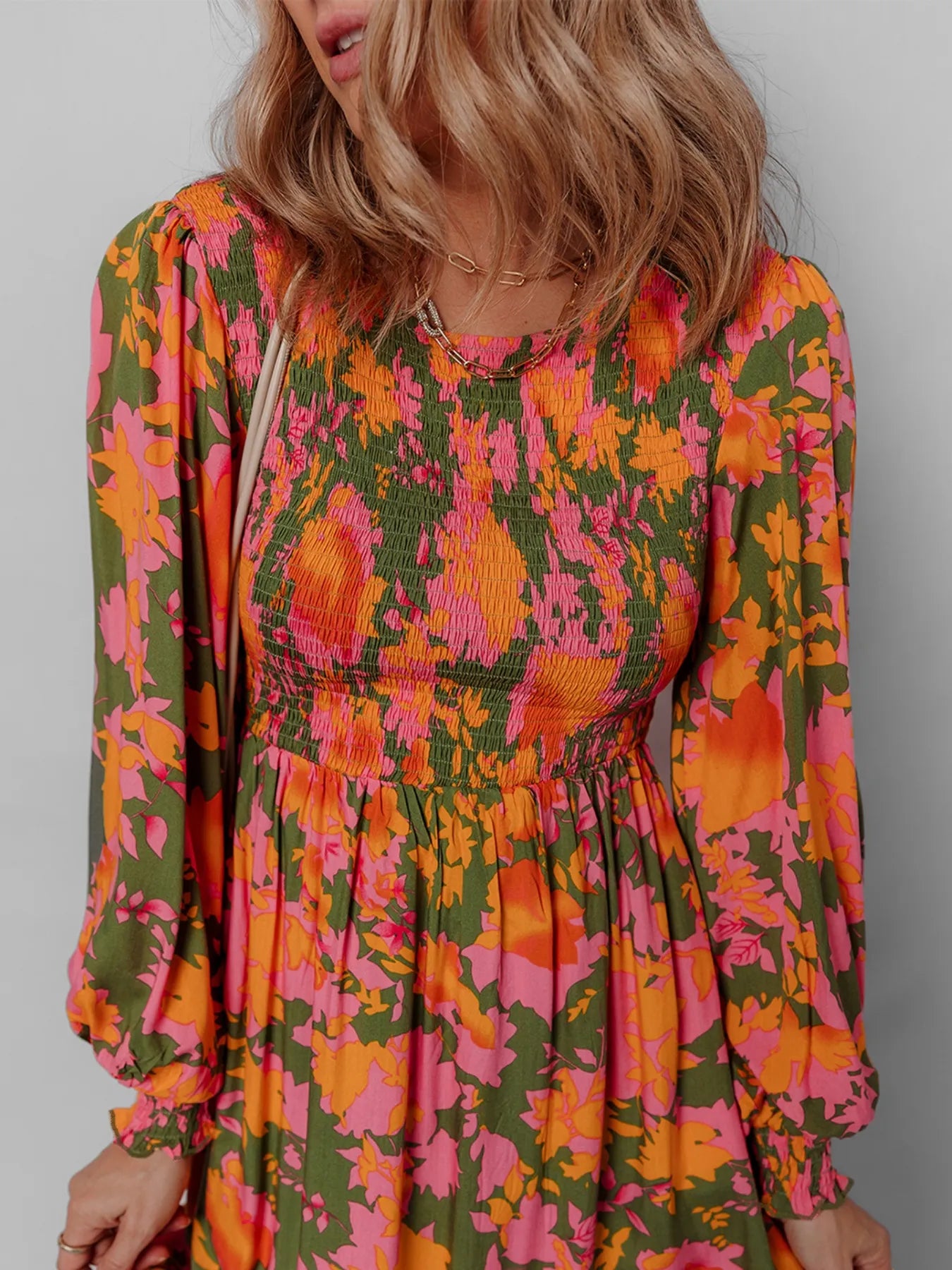 Maxi smocks autumn floral long-sleeve dress for women -6