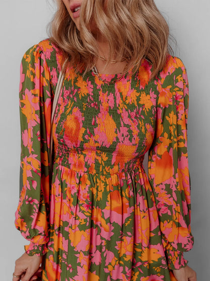 Maxi smocks autumn floral long-sleeve dress for women -6