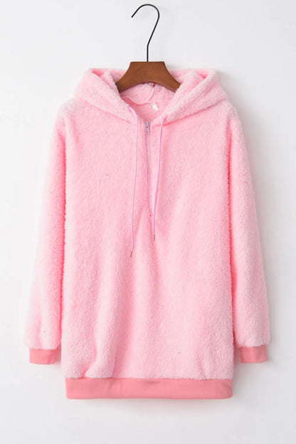 Plush demi-zip hoodie for women -17