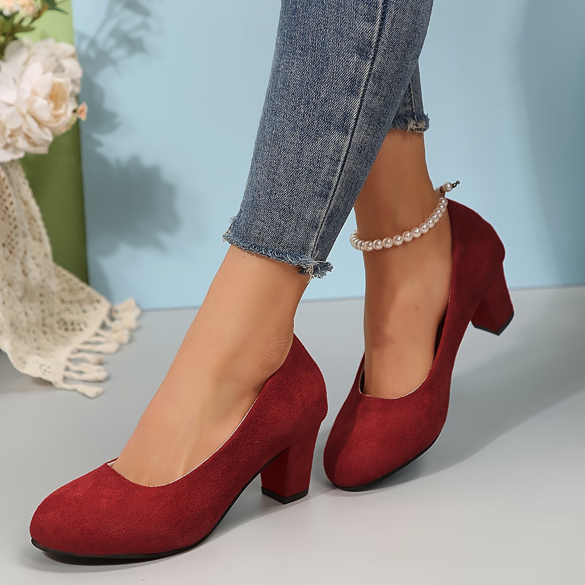 Toe wide heel stable pumps for women | Solina -12