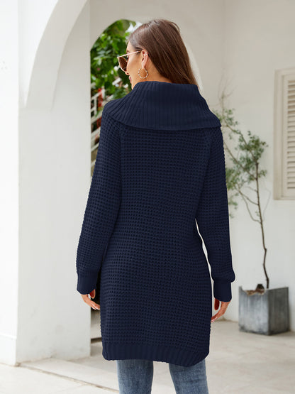 Slit knit turtleneck dress for women -6