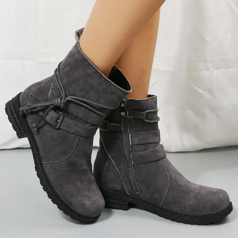 Ankle heel bas suede boots for women | Alexandrine -10
