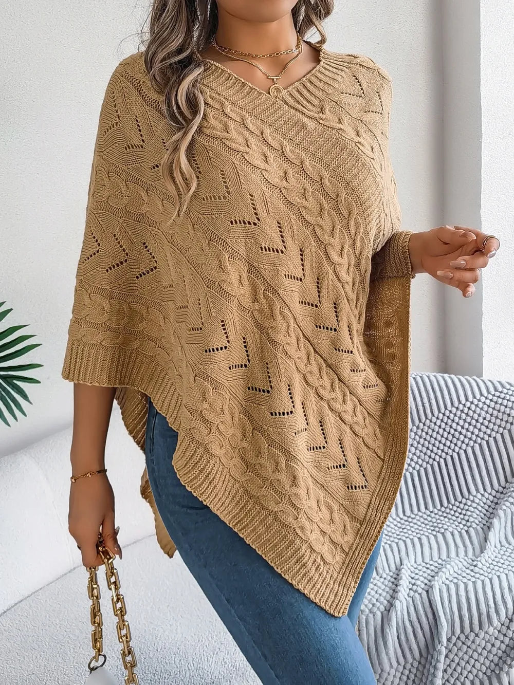 Poncho knit top cable-knit sweater for women -11