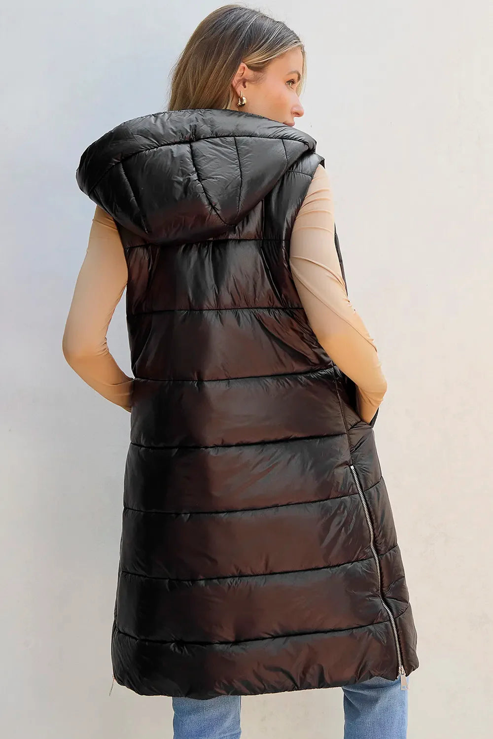 Puffer long sleeveless jacket for women -4