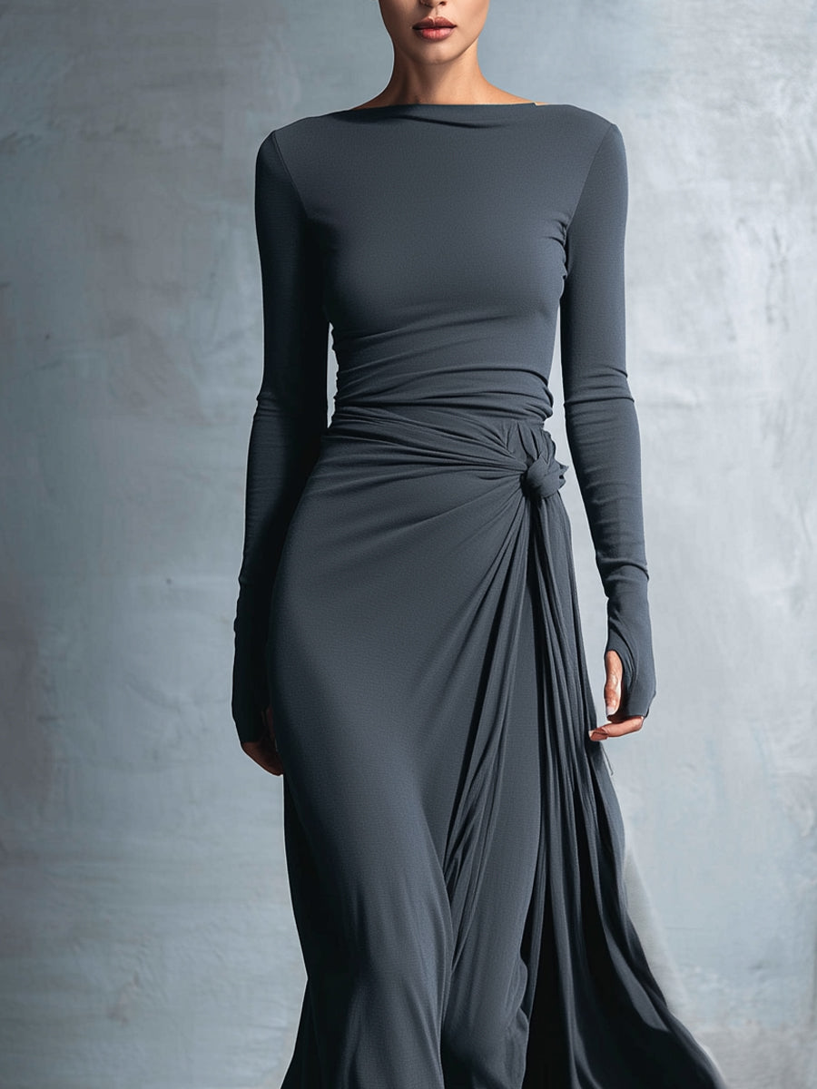 Maxi flowy side bow dress for women | Elvera -6