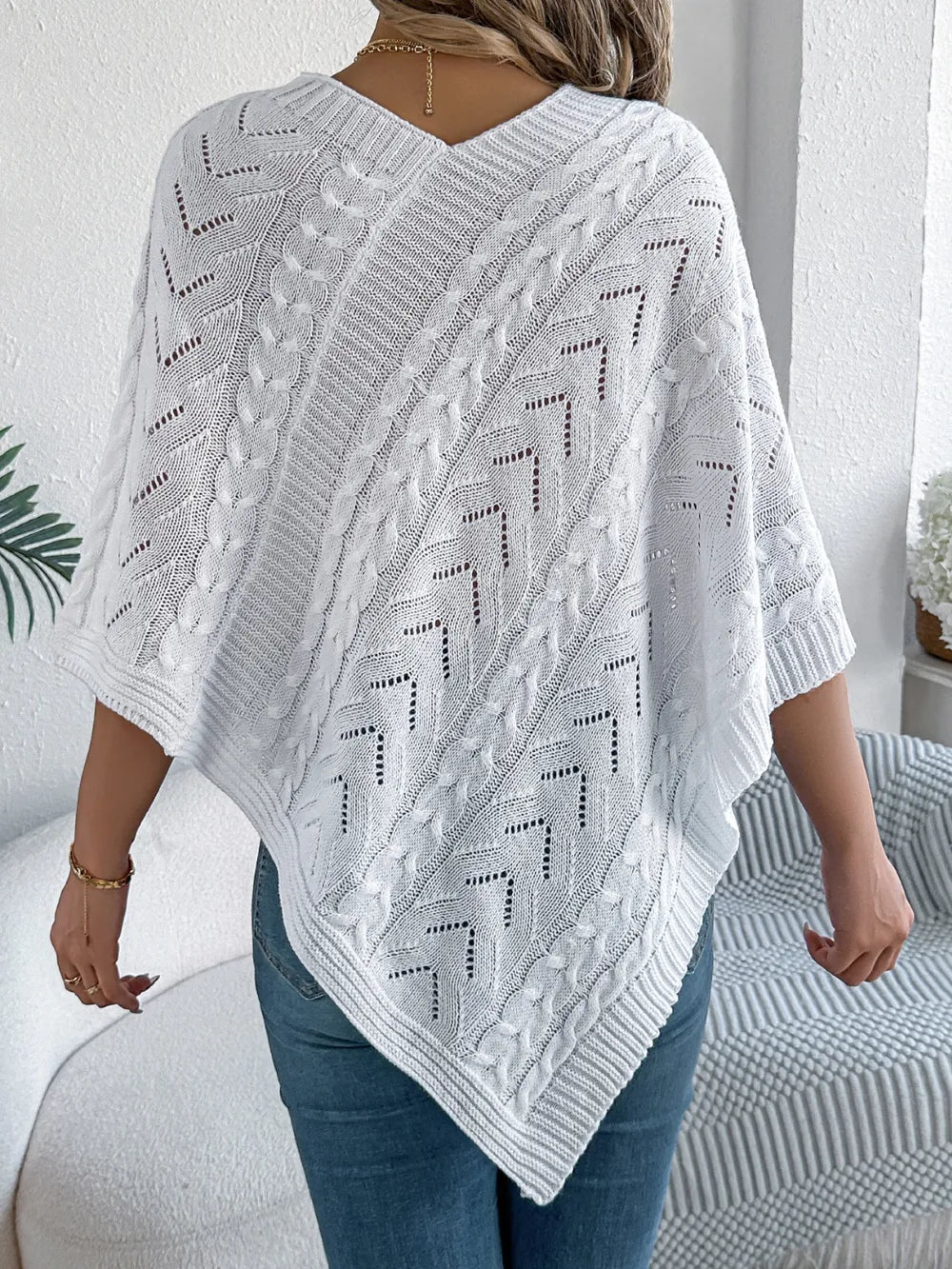 Poncho knit top cable-knit sweater for women -3