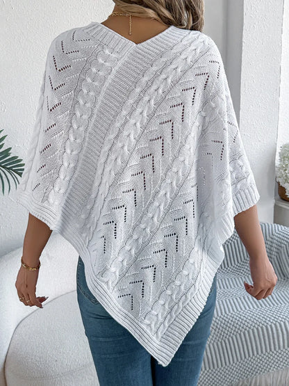 Poncho knit top cable-knit sweater for women -3
