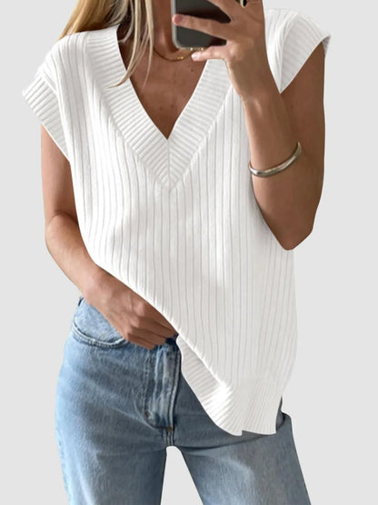 Knit ribbed sweater sleeveless V-neck top for women -4