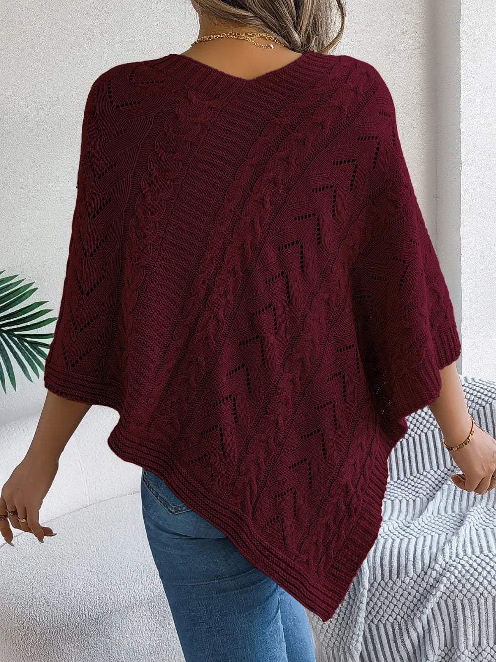 Poncho knit top cable-knit sweater for women -13