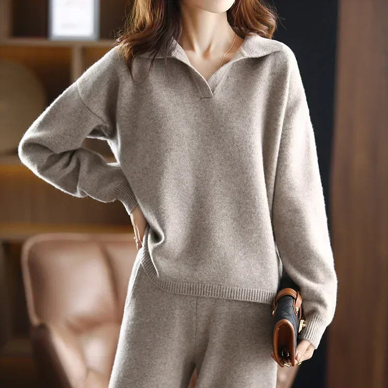 Elegant two-piece lounge polished collar set for women | Selene -5