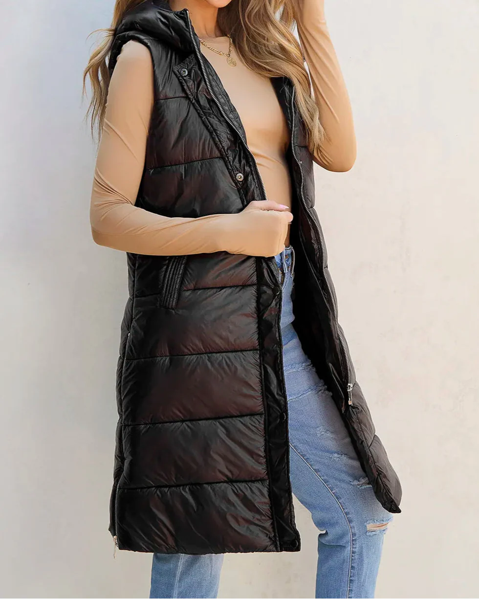 Puffer long sleeveless jacket for women -3