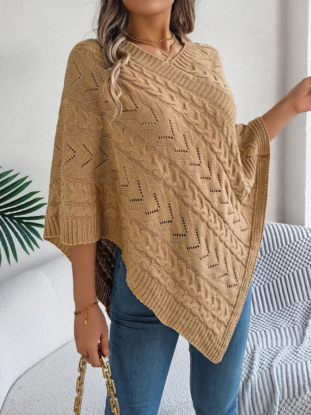 Poncho knit top cable-knit sweater for women -10