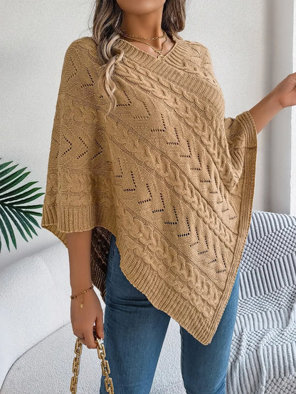 Poncho knit top cable-knit sweater for women -10