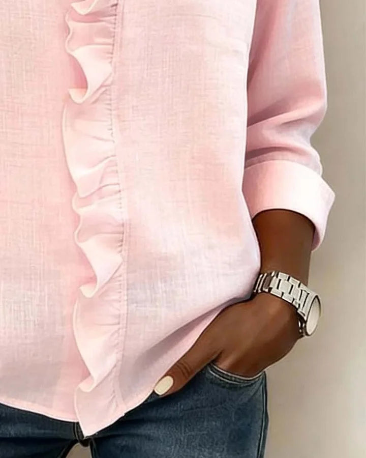 Ruffled V-neck long sleeves blouse for women | Elowen -8
